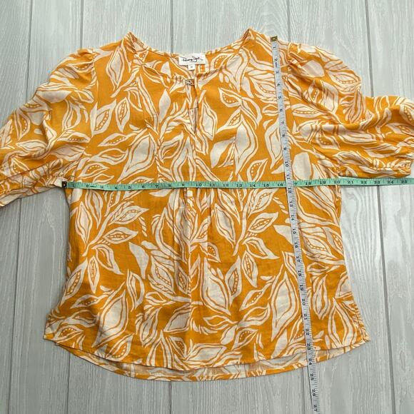 Panama Jack Women's Linen Blend Yellow & Cream Floral Blouse Top Size Medium - Picture 2 of 11